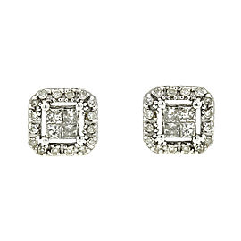 14k White Gold Square Stud Diamond Earrings