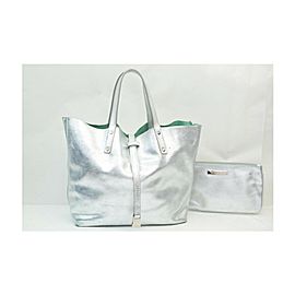 Tiffany & Co. Metalic Silver x Green Reversible Tote Bag with Pouch 863242