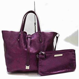 Tiffany & Co. Reversible With Pouch 872953 Purple Leather Tote