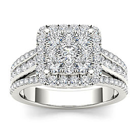 1 1/2ct TDW Diamond Cluster Engagement Ring in 10K