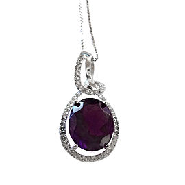 14K White Gold & Sterling Silver Diamond Sapphire & Amethyst Necklace