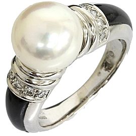 Mikimoto Pt950 Platinium 0.12ct Diamonds Pearl Onyx Ring