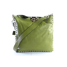 Valentino Messenger Hobo Rockstud Utilitarian 10mr0625 Green Leather Cross Body Bag