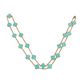 Van Cleef & Arpels 18K Yellow Gold Alhambra 20 Motif Turquoise Necklace