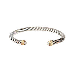 David Yurman Sterling Silver Cultured Pearl Cable Clasics Bracelet