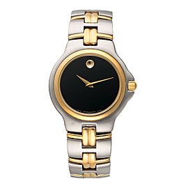 Movado Museum 81.E2.887.2 Two Tone Stainless Steel and Gold Plated Black Dial Swiss 37.5mm Mens Watch