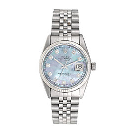 Rolex Datejust 18K White Gold & Stainless Steel Tahitian Mother Of Pearl Diamond Dial 36mm Unisex Watch