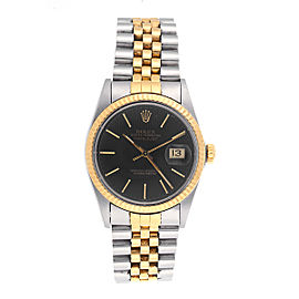 Rolex DateJust 16013 18k Yellow Gold Stainless Steel with Black Tapestry Dial 36 mm Mens Watch