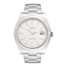 Rolex Datejust II 116334 Stainless Steel Silver Dial White Gold Fluted Bezel 41mm Mens Watch