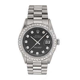 Rolex Datejust Presidential Stainless Steel Custom Black Dial 2.5ct Diamond Bezel Mens Watch