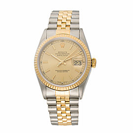 Rolex Datejust 16233 Two-Tone Stainless Steel and 18K Yellow Gold Chapmagne Stick Dial Automatic 36mm Unisex Watch