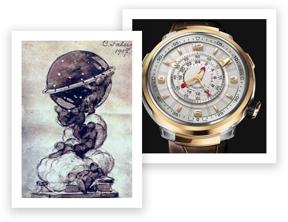 A Sketch of the Original Constellation Faberge Egg and the Visionnaire Watch